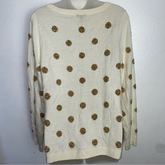 Talbots lambs wool blend white and gold polka dot sweater - Picture 3 of 5